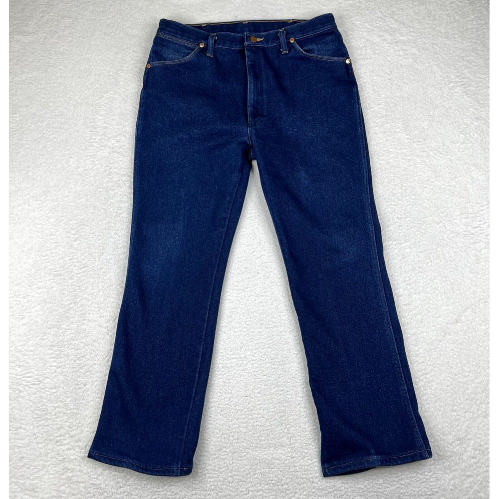 Vintage Wrangler‎ Jeans Mens 36x29 Dark Blue Wash Cowboy Cut Denim Made In USA